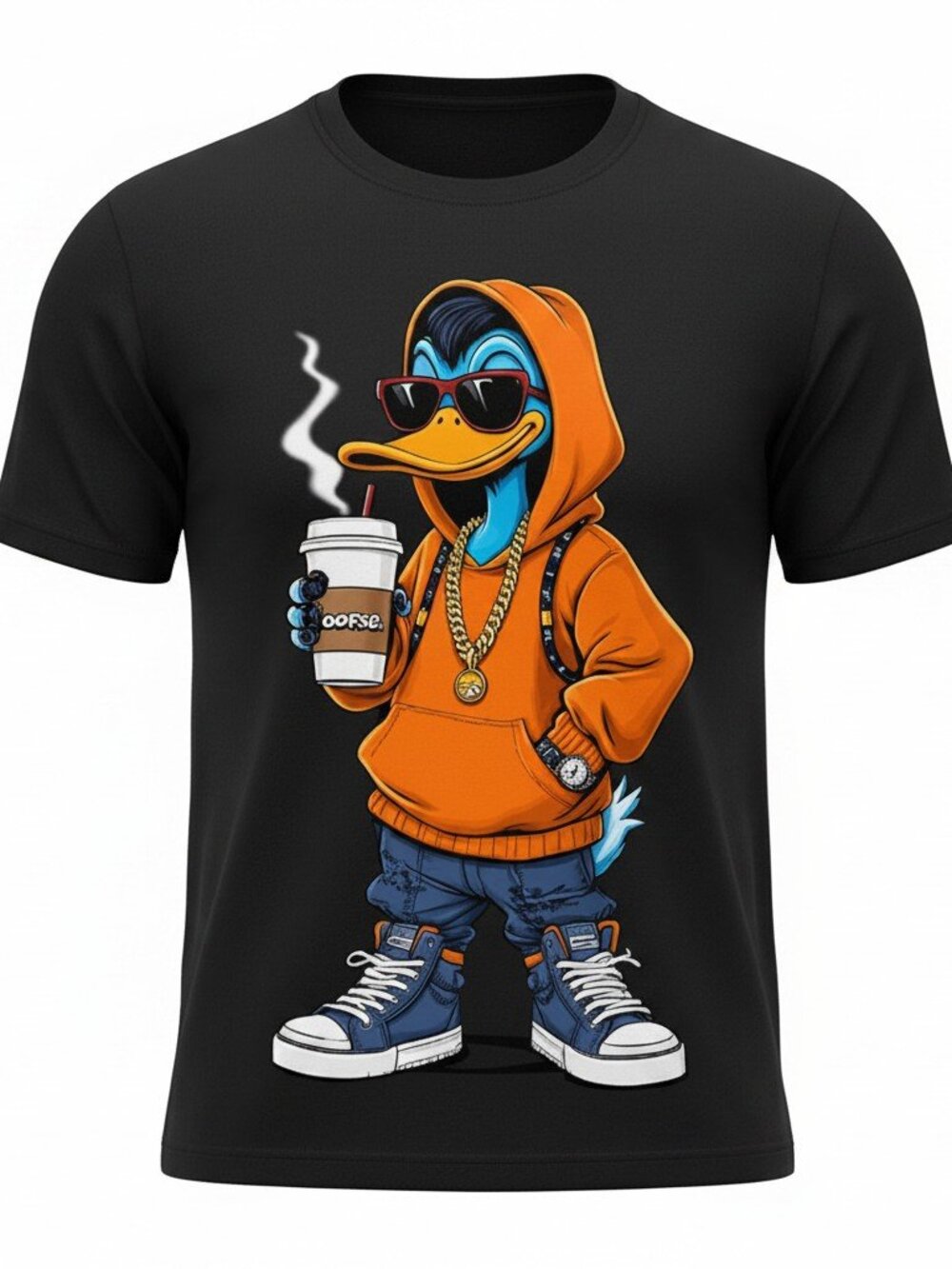 Men's Black T-Shirt Graphic Print - Street Hip Hop Duck - Size L